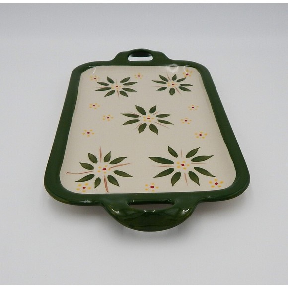 Temp-Tations By Tara Old World Green 13 Inch Rectangular Handled Platter - Picture 4 of 9